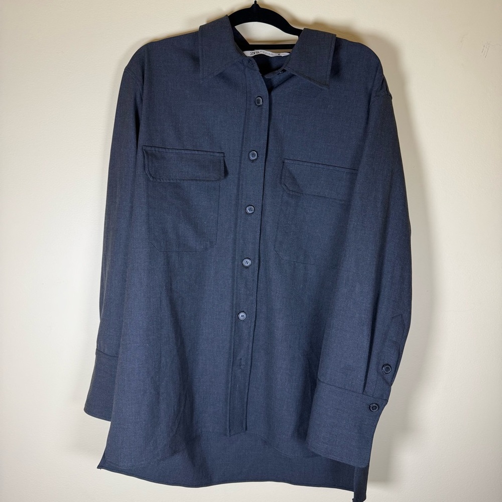 Zara Charcoal Gray Button Down Long Sleeve Shirt Size Medium